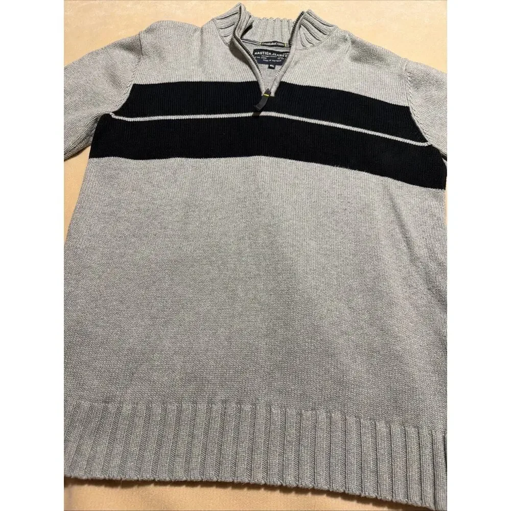 NAUTICA Jeans Co. Men's Navy Blue & Gray Block Quarter Zip Sweater Size XL